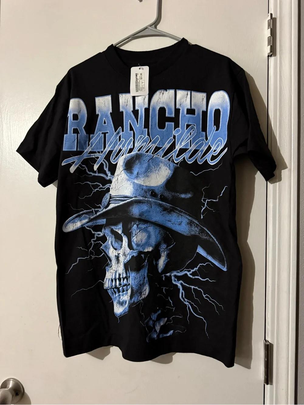 Zumiez Black Tee with Blue Skull Cowboy Graphic